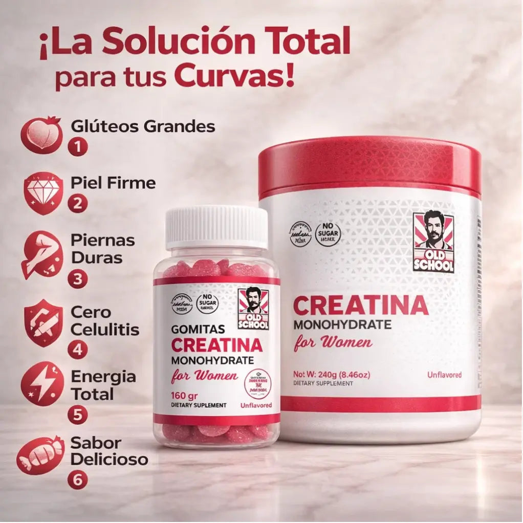 Combo Glúteos de Acero: Creatine Monohydrate "Old School" for Women + Collagen Gummies Boost