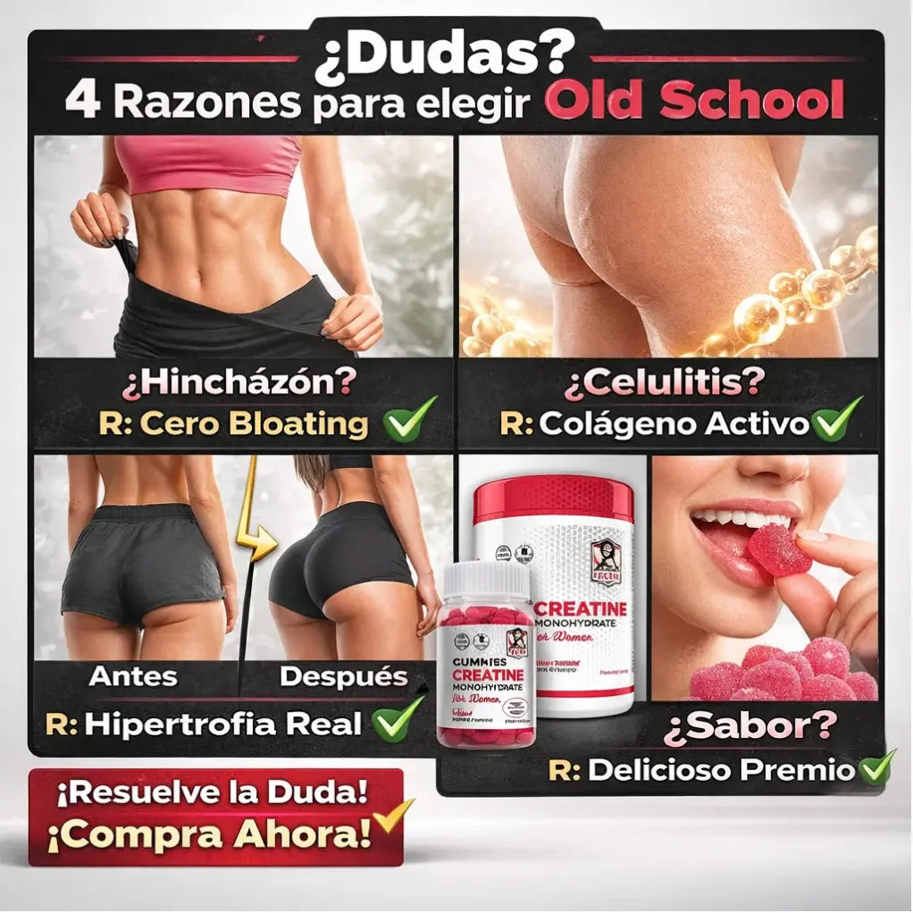 Combo Glúteos de Acero: Creatine Monohydrate "Old School" for Women + Collagen Gummies Boost