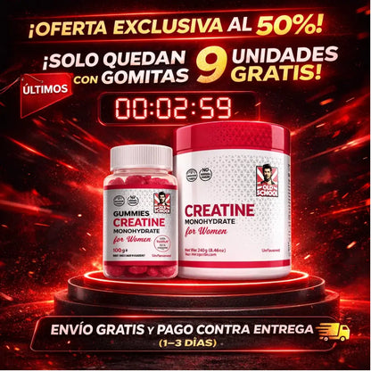 Combo Glúteos de Acero: Creatine Monohydrate "Old School" for Women + Collagen Gummies Boost